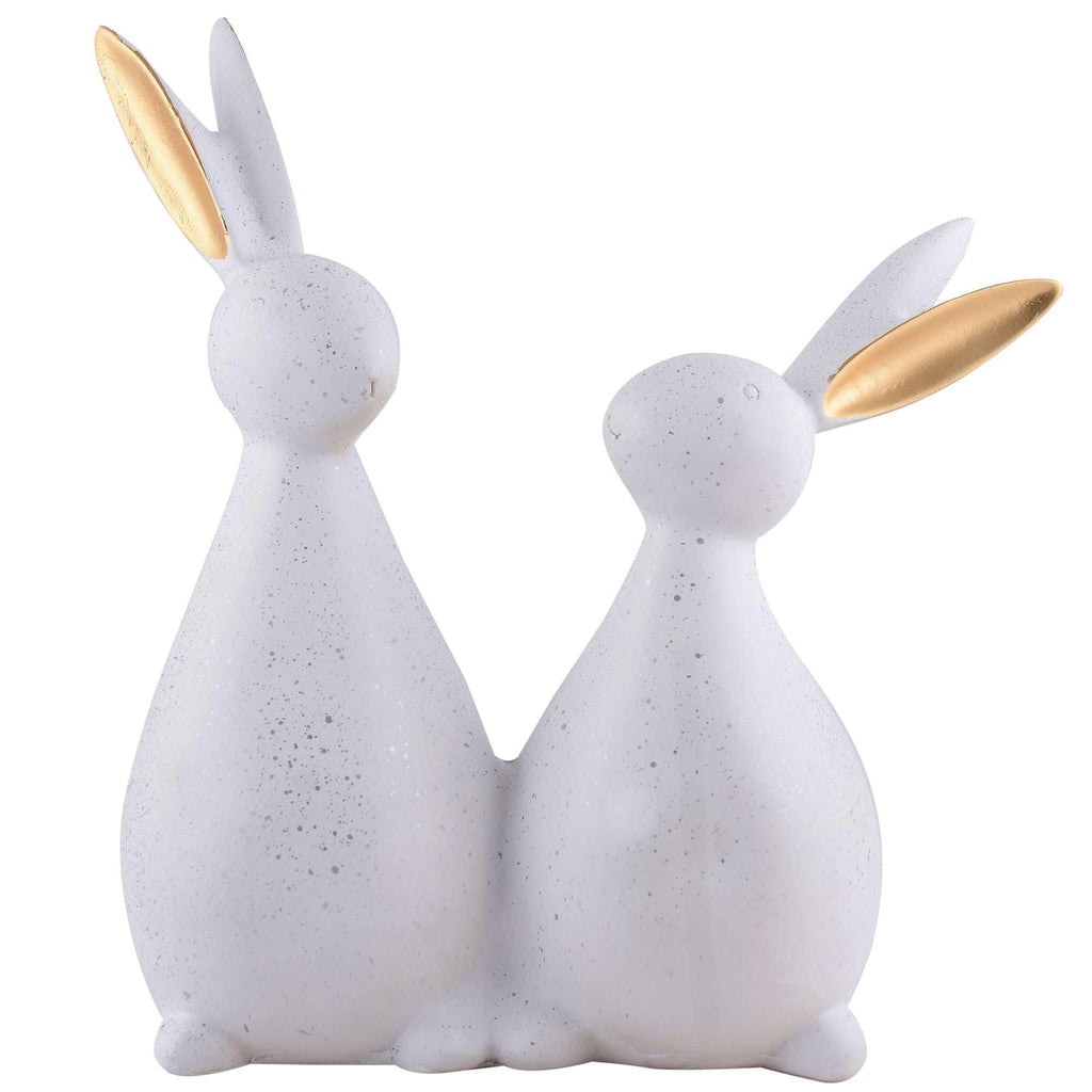 Handmade White Bunny Couple Figurine – Minimalist Resin Rabbit Statue with Golden Ears for Modern Home Décor & Gifts (BLACKLUXE CRAFTS) - BLACKLUXECRAFTS