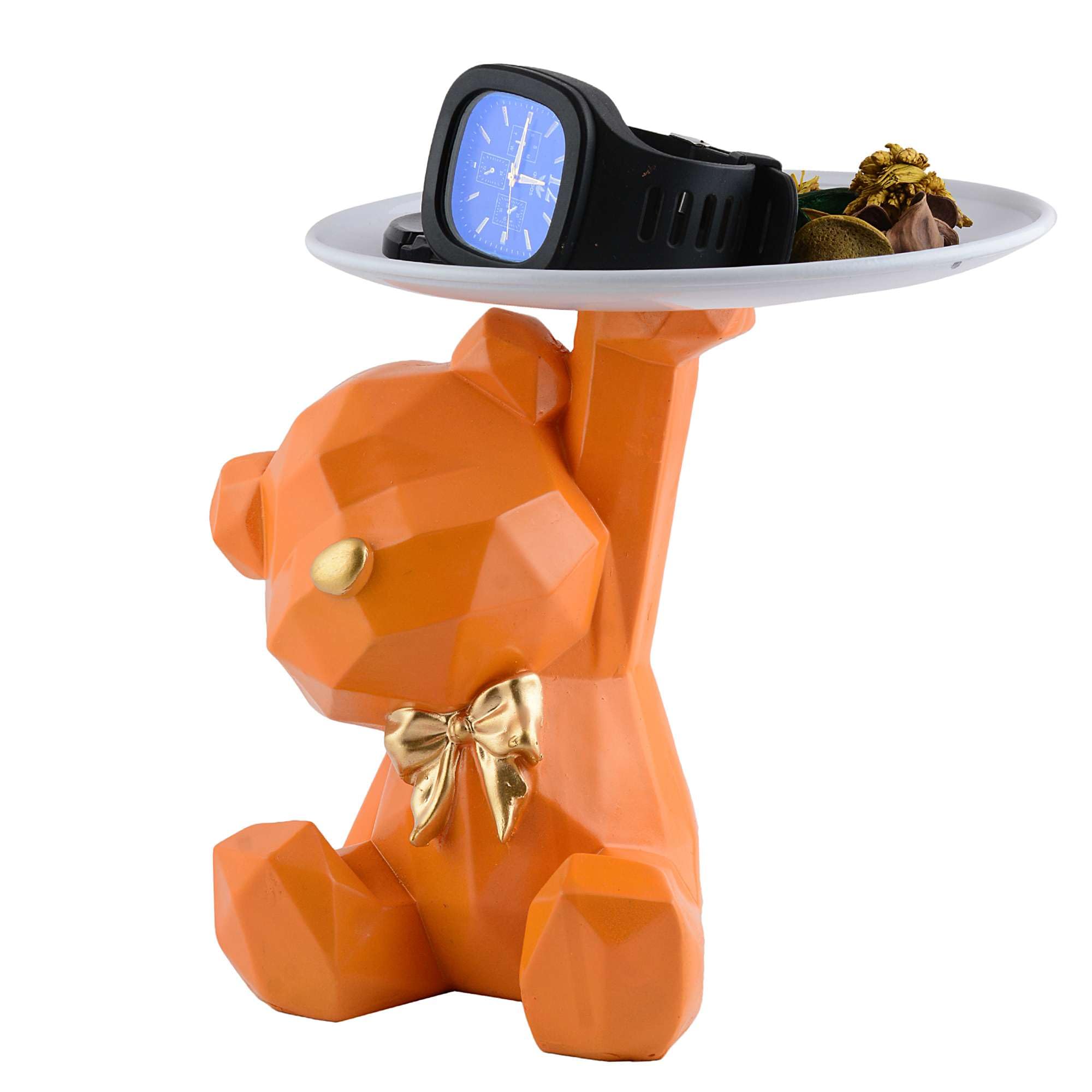 Handmade Geometric Bear Resin Tray – Orange Decorative Storage Stand for Keys, Watches, Jewelry & Snacks | Modern Home Organizer Gift (BLACKLUXE CRAFTS) - BLACKLUXECRAFTS