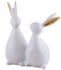 Handmade White Bunny Couple Figurine – Minimalist Resin Rabbit Statue with Golden Ears for Modern Home Décor & Gifts (BLACKLUXE CRAFTS) - BLACKLUXECRAFTS