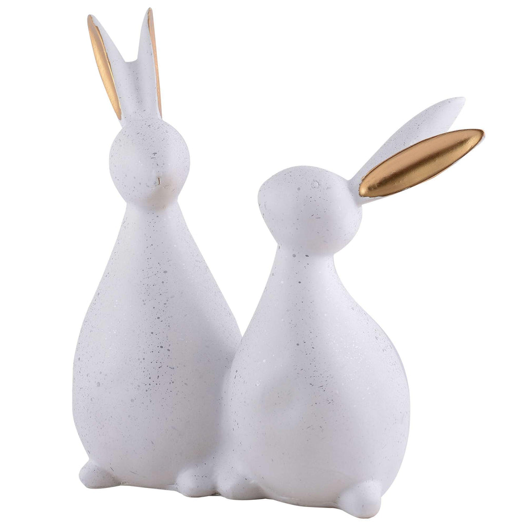 Handmade White Bunny Couple Figurine – Minimalist Resin Rabbit Statue with Golden Ears for Modern Home Décor & Gifts (BLACKLUXE CRAFTS) - BLACKLUXECRAFTS