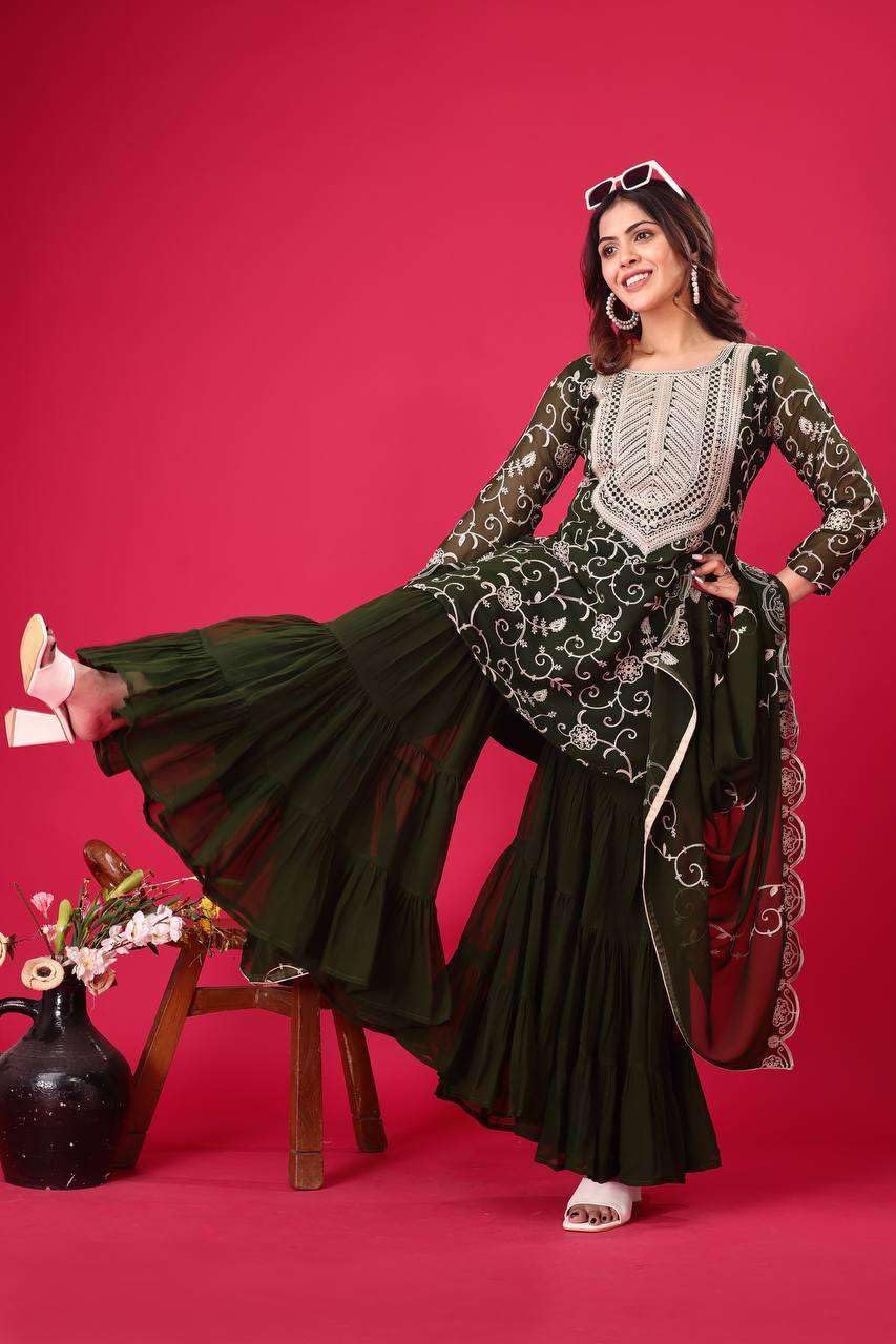 Embroidered Kurta Sharara Set with Dupatta – Designer Indian Wedding & Party Wear Outfit for Women (BLACKLUXE CRAFTS) - BLACKLUXECRAFTS