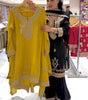 Women's Faux Georgette Embroidered Straight Kurti with Palazzo & Dupatta Set (BLACKLUXE CRAFTS) - BLACKLUXECRAFTS