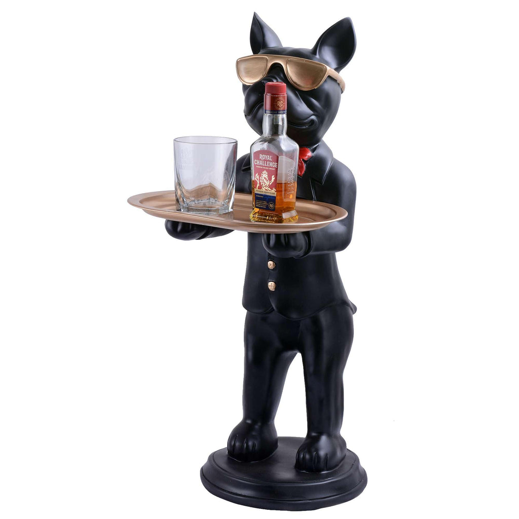 Elegant Dog Butler Statue with Tray – Black Resin Animal Figurine for Bar, Kitchen & Home Décor (BLACKLUXE CRAFTS) - BLACKLUXECRAFTS