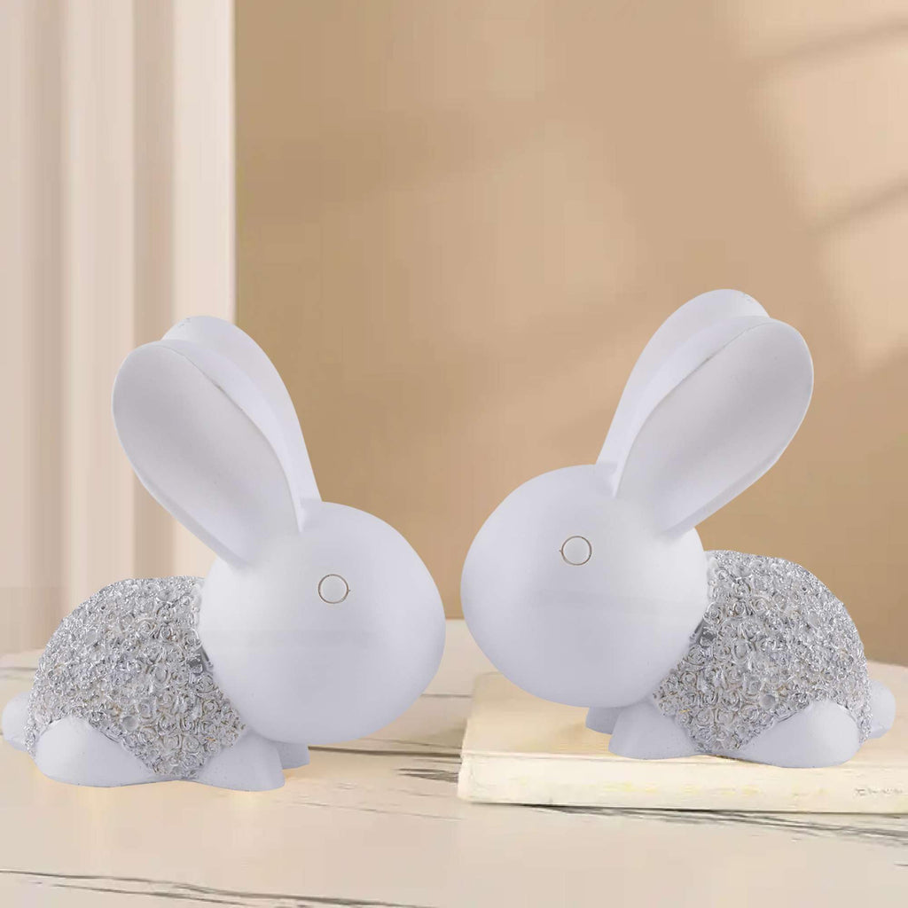 Elegant White Bunny Couple Figurines – Handmade Resin Rabbit Statues with Silver Detailing for Home Décor & Gifting (BLACKLUXE CRAFTS) - BLACKLUXECRAFTS