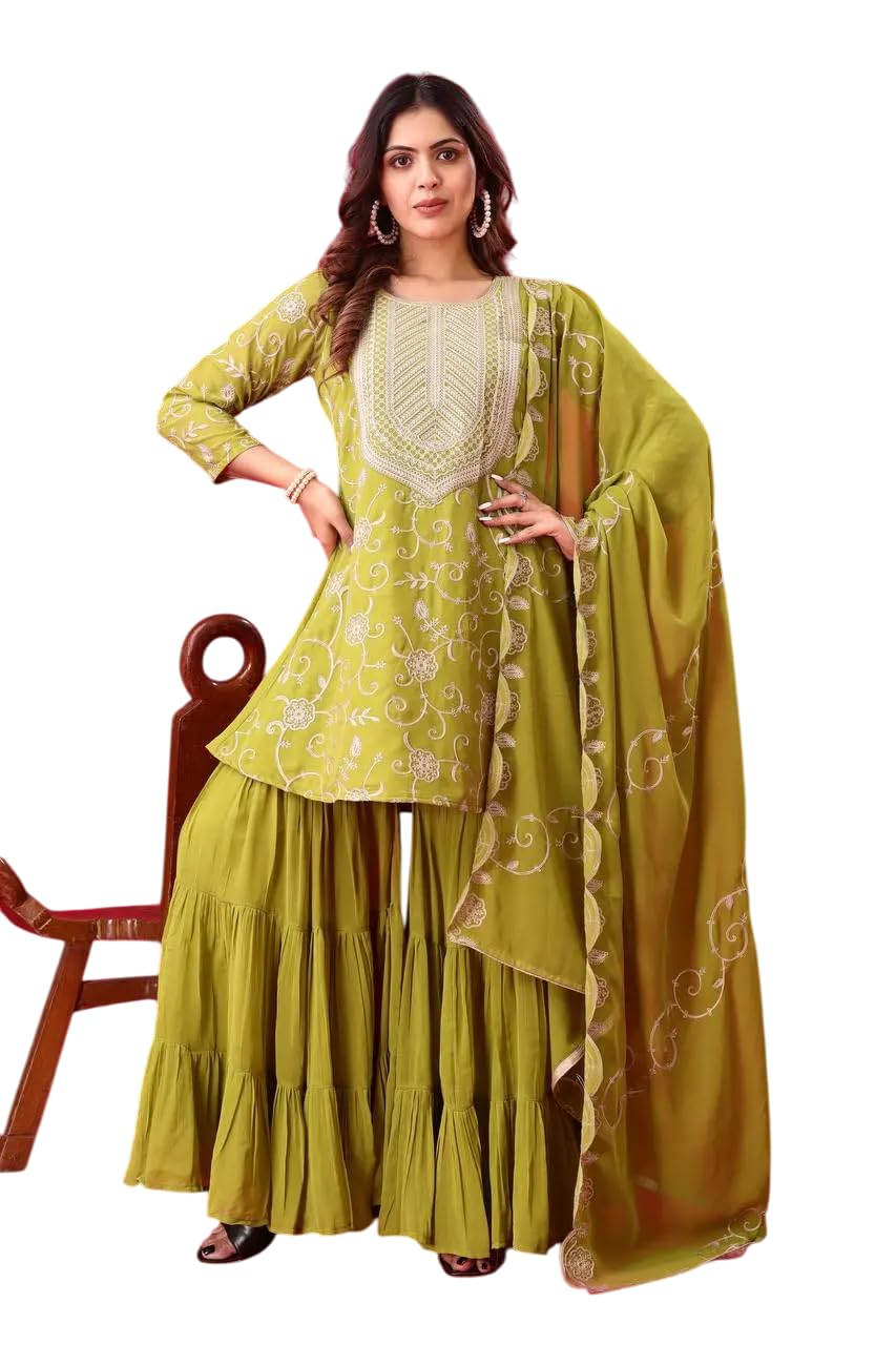 Embroidered Kurta Sharara Set with Dupatta – Designer Indian Wedding & Party Wear Outfit for Women (BLACKLUXE CRAFTS) - BLACKLUXECRAFTS