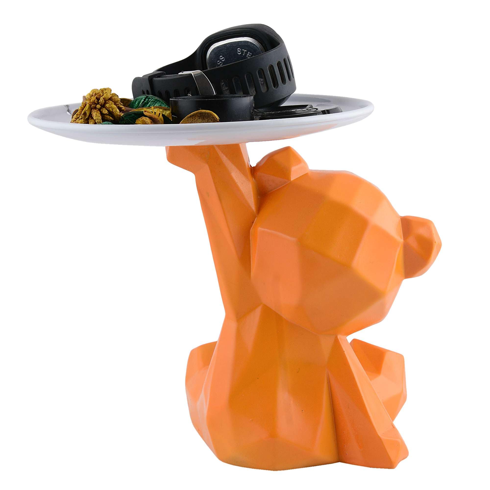 Handmade Geometric Bear Resin Tray – Orange Decorative Storage Stand for Keys, Watches, Jewelry & Snacks | Modern Home Organizer Gift (BLACKLUXE CRAFTS) - BLACKLUXECRAFTS