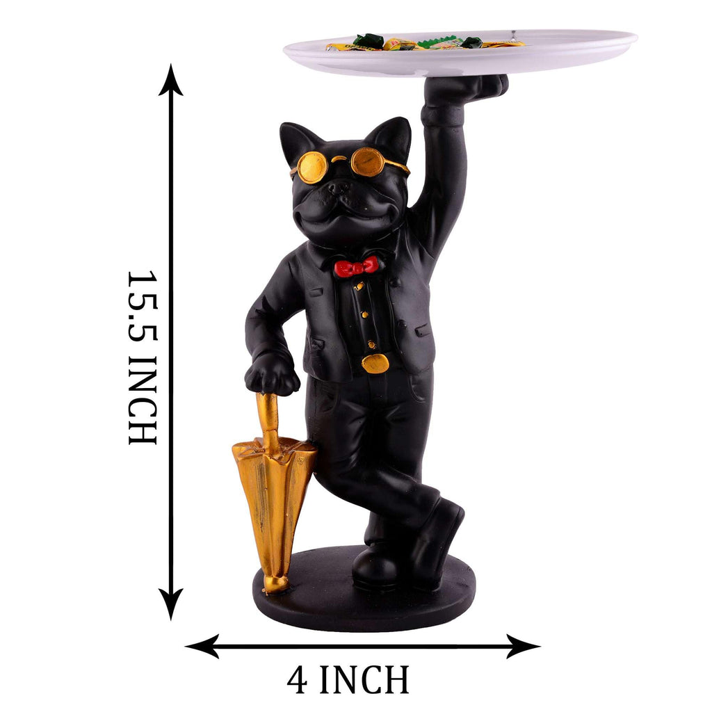 Luxury Dog Butler Statue with Tray & Umbrella – Black Resin Animal Figurine for Home, Bar & Office Décor (BLACKLUXE CRAFTS) - BLACKLUXECRAFTS