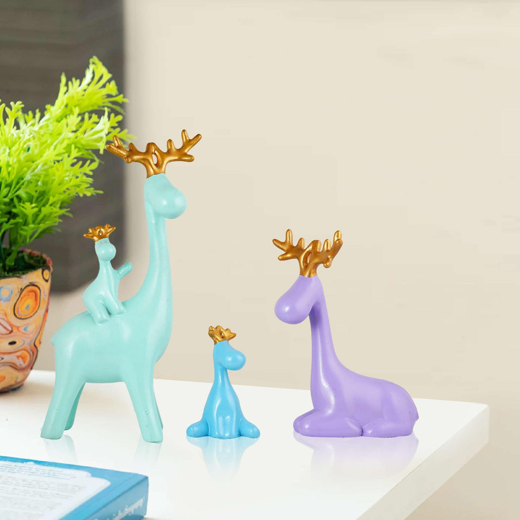 Colorful Reindeer Family Figurine Set – Modern Resin Deer Statues with Golden Antlers for Home Décor & Gifting (Set of 3) (BLACKLUXE CRAFTS) - BLACKLUXECRAFTS