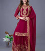 Women's Faux Georgette Ensemble with Embroidery & Sequence Work Kurti With Sharara and Dupatta Set (BLACKLUXE CRAFTS) - BLACKLUXECRAFTS