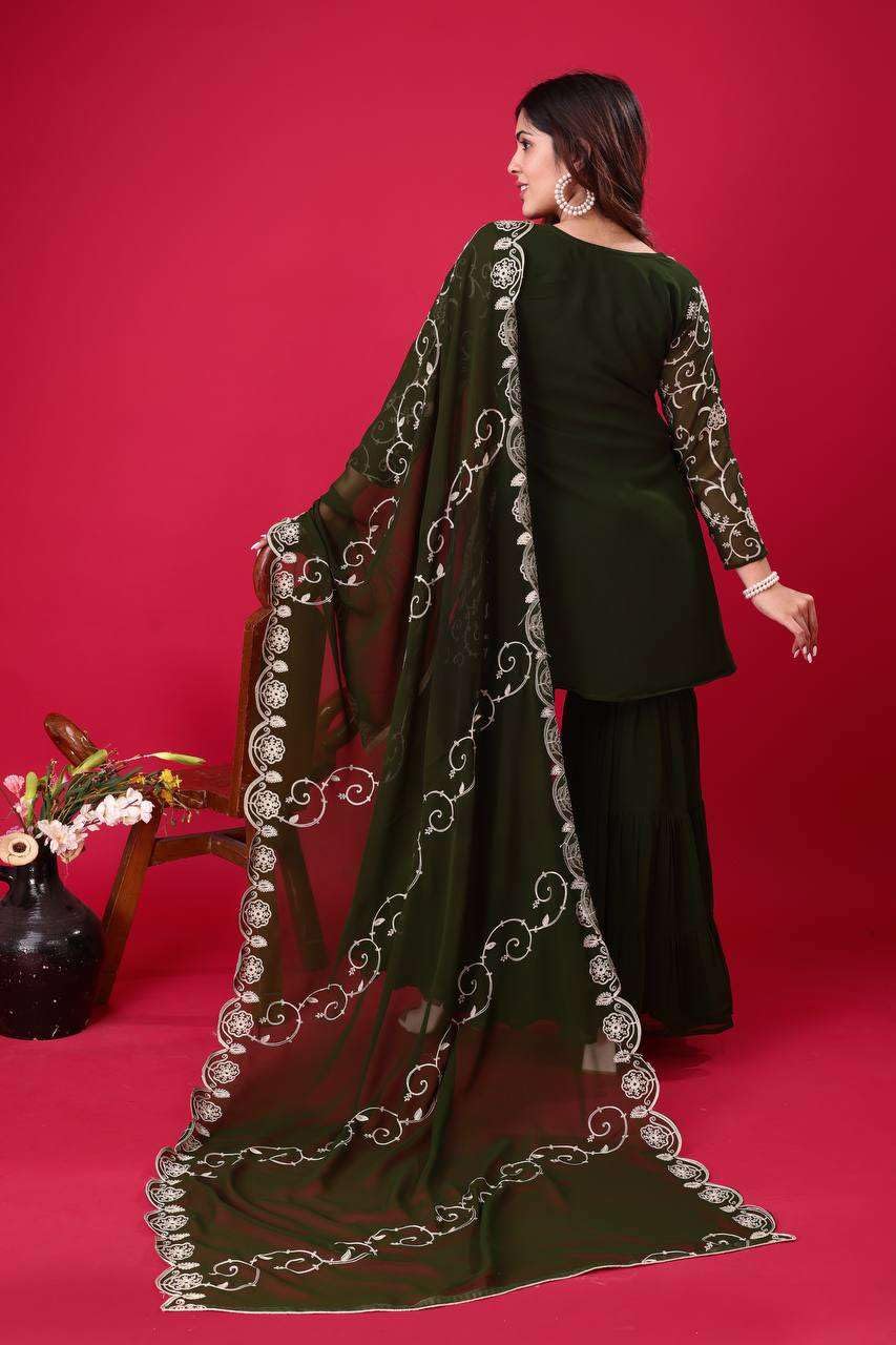 Embroidered Kurta Sharara Set with Dupatta – Designer Indian Wedding & Party Wear Outfit for Women (BLACKLUXE CRAFTS) - BLACKLUXECRAFTS