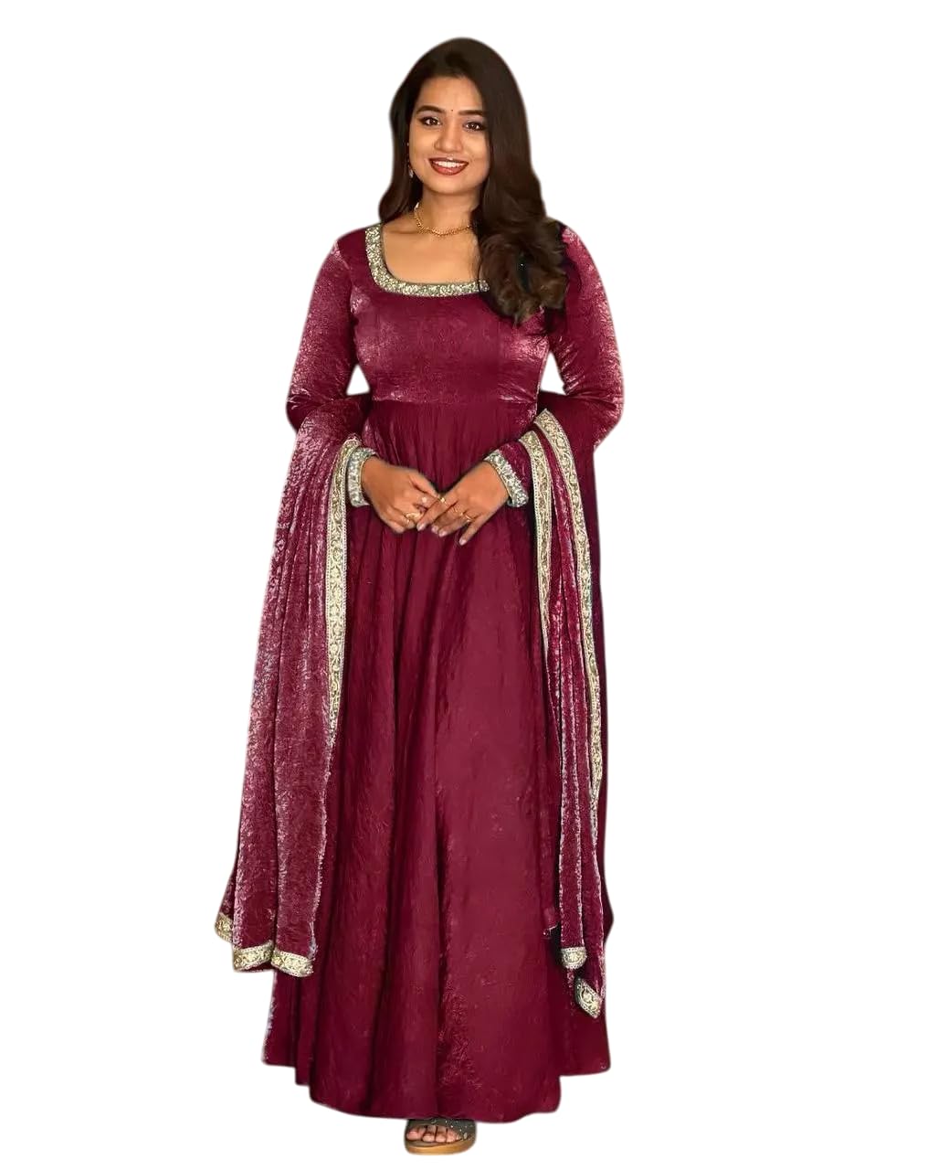 Women's Fandy Silk Embroidered Anarkali Kurti Gown With Dupatta Set (BLACKLUXE CRAFTS) - BLACKLUXECRAFTS