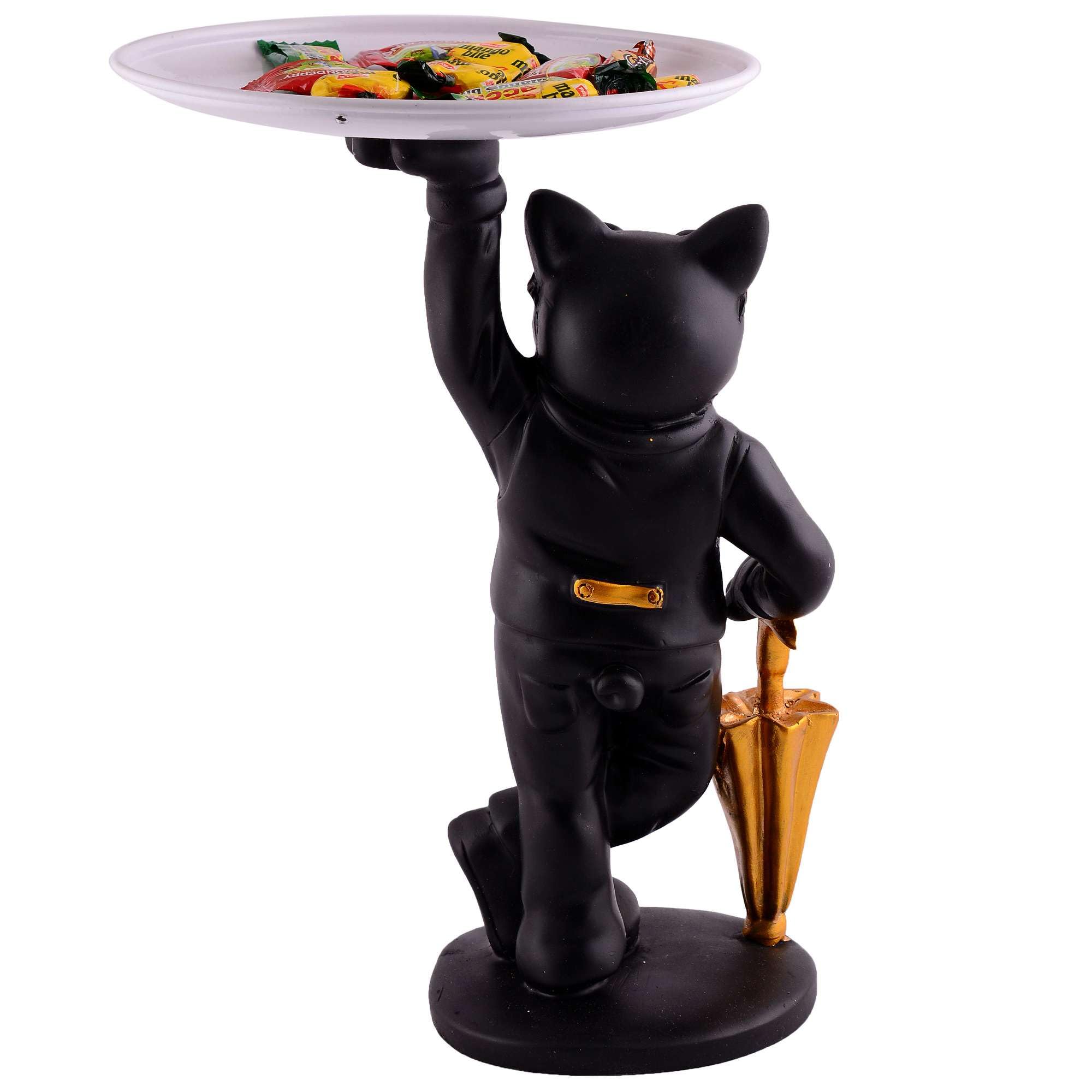 Luxury Dog Butler Statue with Tray & Umbrella – Black Resin Animal Figurine for Home, Bar & Office Décor (BLACKLUXE CRAFTS) - BLACKLUXECRAFTS