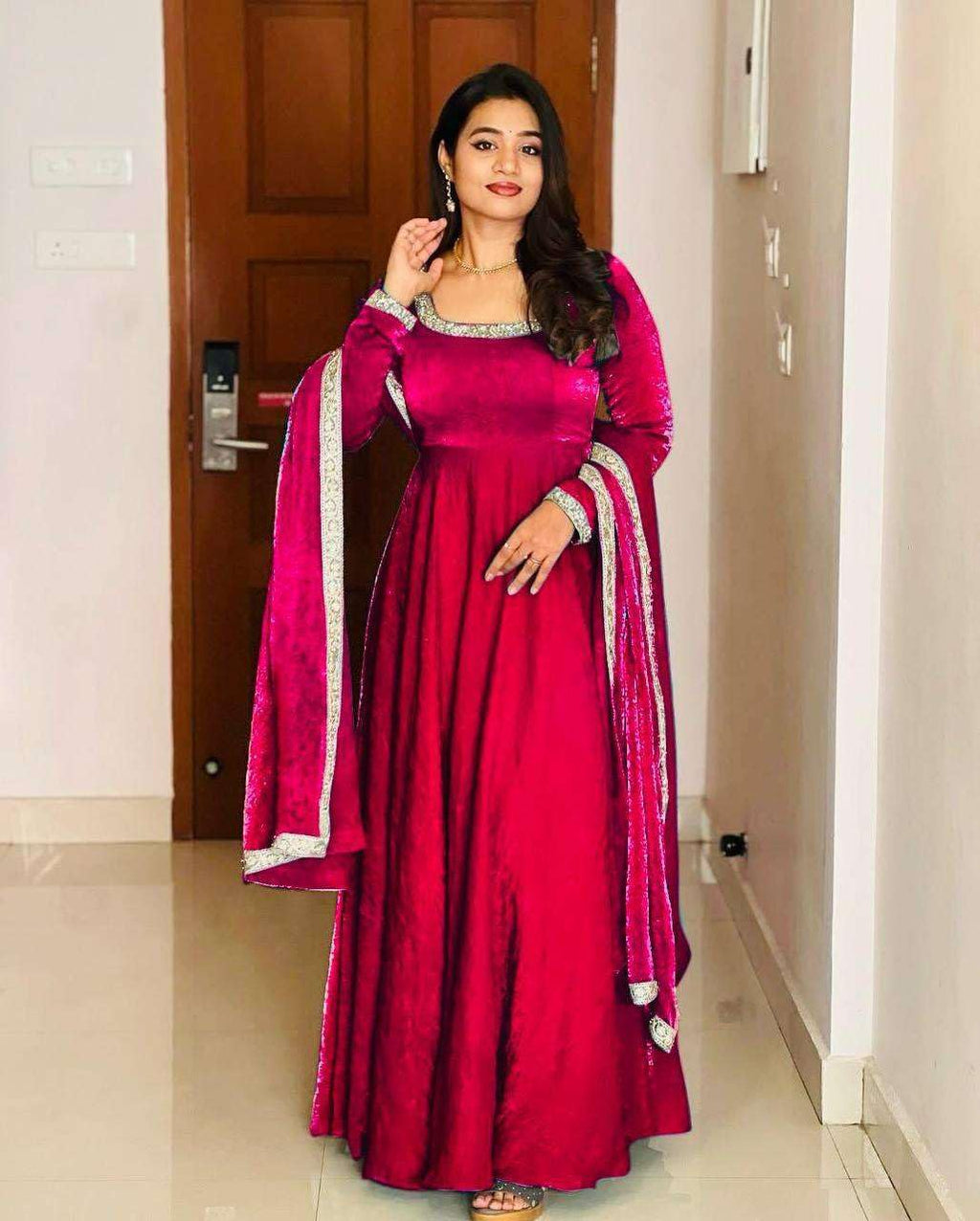 Women's Fandy Silk Embroidered Anarkali Kurti Gown With Dupatta Set (BLACKLUXE CRAFTS) - BLACKLUXECRAFTS