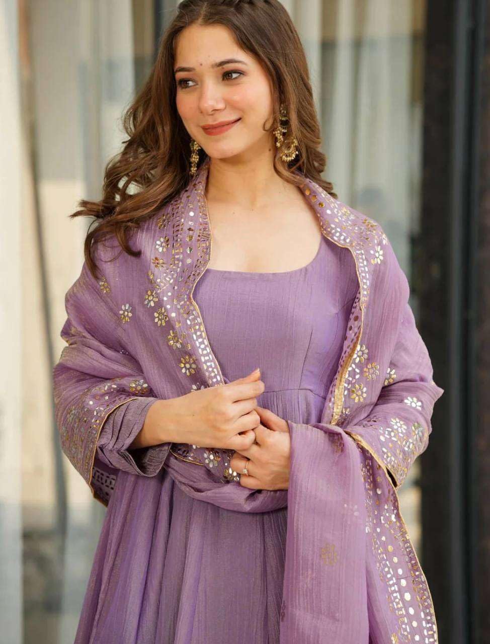 Anarkali Suit with Mirror Work Dupatta | Elegant Party Wear Indian Outfit for Women (BLACKLUXE CRAFTS) - BLACKLUXECRAFTS