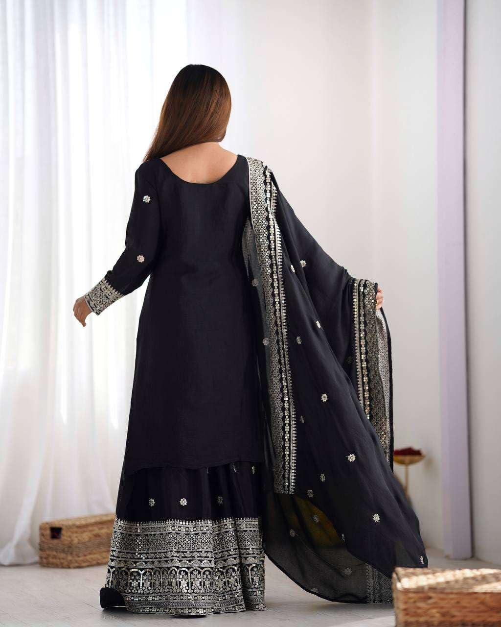 Mirror Work Sharara Suit with Dupatta | Indian Designer Ethnic Wear | Party & Wedding Outfit for Women (BLACKLUXE CRAFTS) - BLACKLUXECRAFTS
