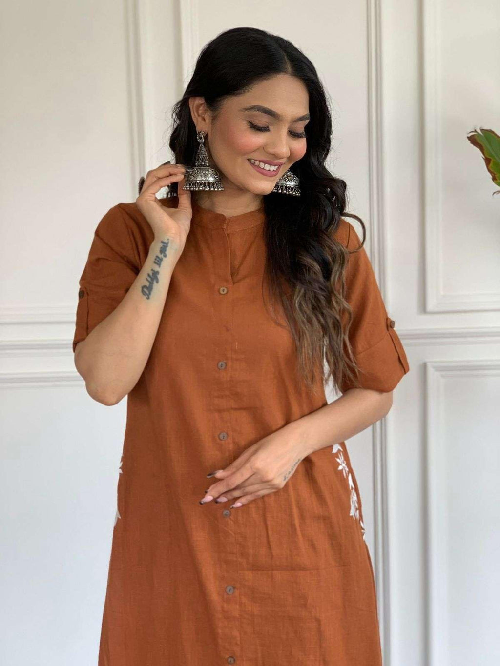Rust Brown Cotton Co-Ord Set for Women | Casual Kurta with Pants | Comfortable Daily Wear Outfit (BLACKLUXE CRAFTS) - BLACKLUXECRAFTS