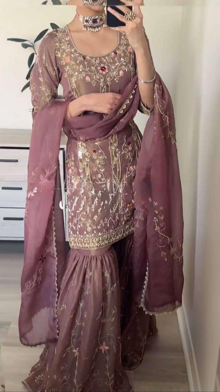 Designer Mauve Embroidered Sharara Suit with Dupatta – Heavy Party Wear Indian Ethnic Outfit for Women
(BLACKLUXE CRAFTS) - BLACKLUXECRAFTS