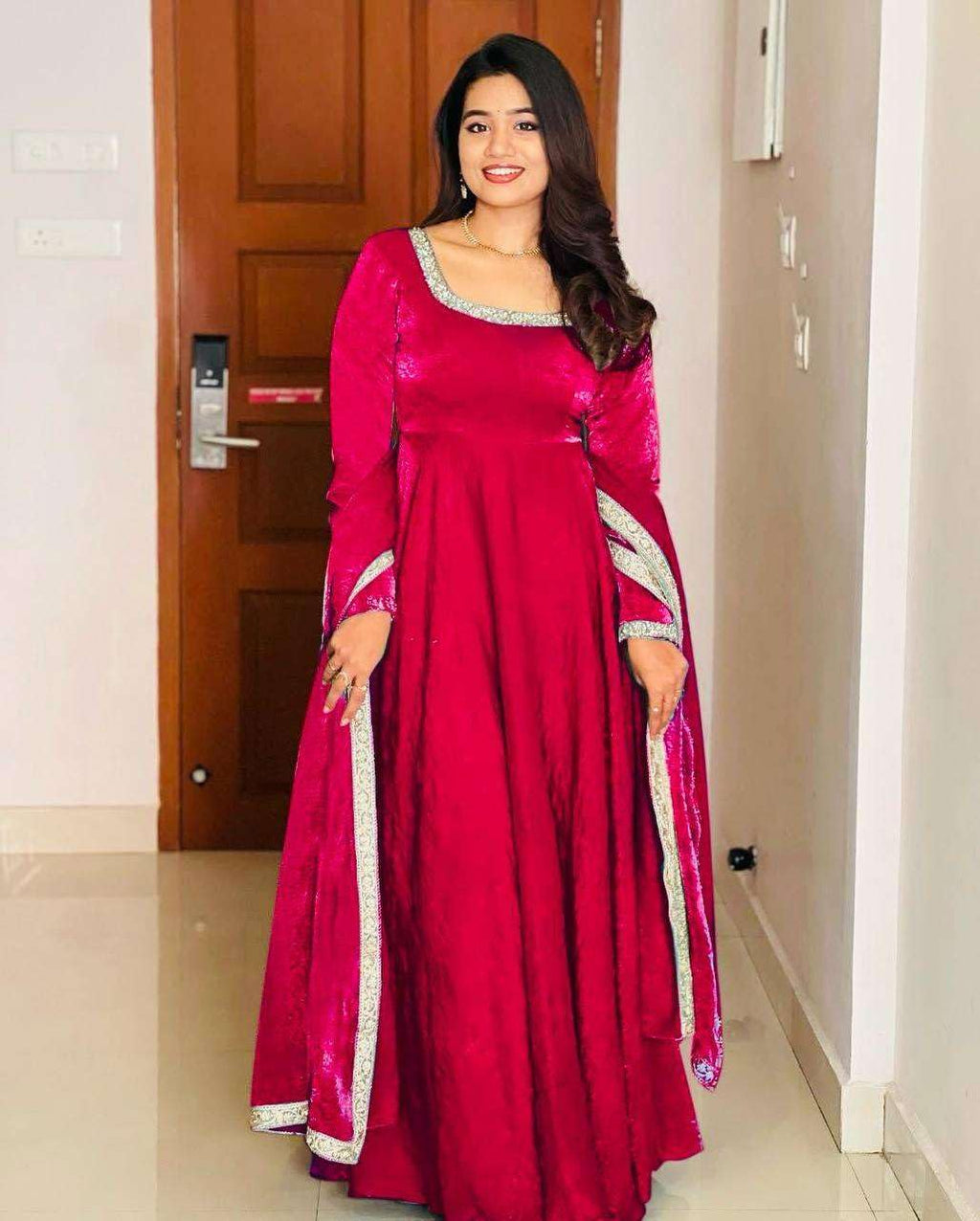 Women's Fandy Silk Embroidered Anarkali Kurti Gown With Dupatta Set (BLACKLUXE CRAFTS) - BLACKLUXECRAFTS