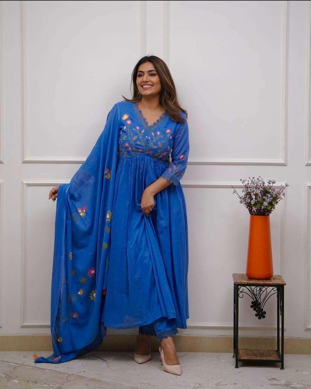 Anarkali Kurta Set with Dupatta – Floral Embroidered Ethnic Wear for Women (BLACKLUXE CRAFTS) - BLACKLUXECRAFTS