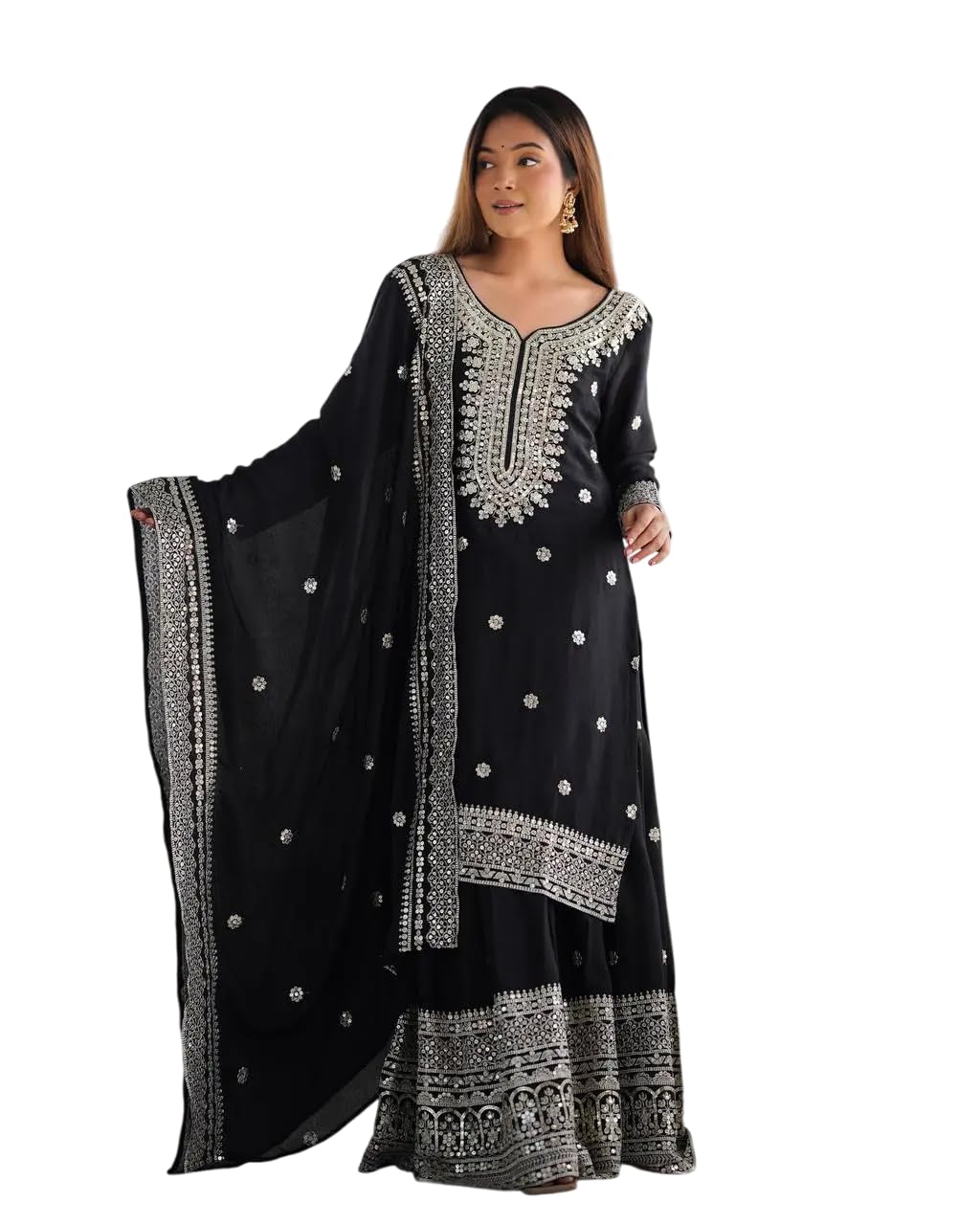 Mirror Work Sharara Suit with Dupatta | Indian Designer Ethnic Wear | Party & Wedding Outfit for Women (BLACKLUXE CRAFTS) - BLACKLUXECRAFTS