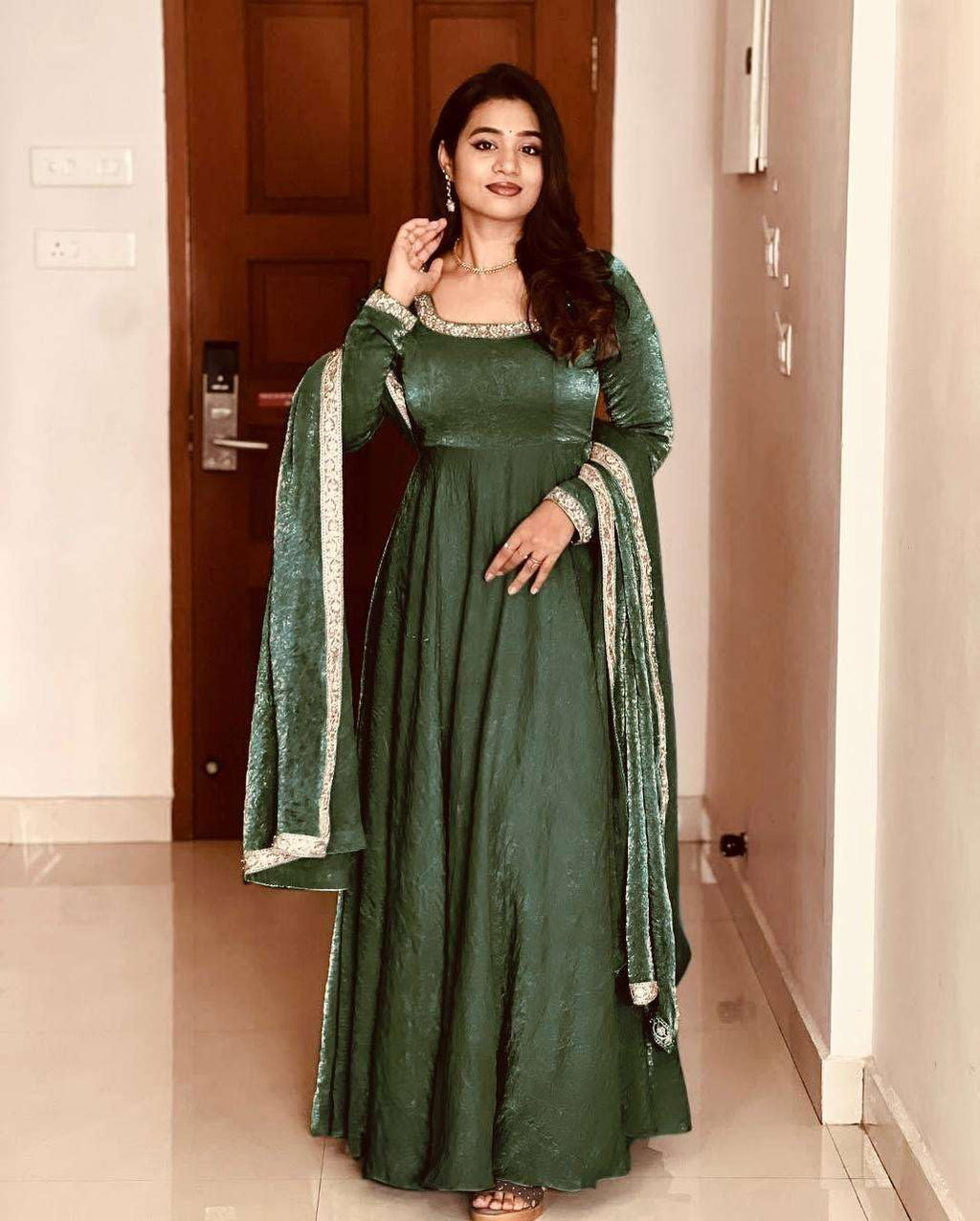 Women's Fandy Silk Embroidered Anarkali Kurti Gown With Dupatta Set (BLACKLUXE CRAFTS) - BLACKLUXECRAFTS