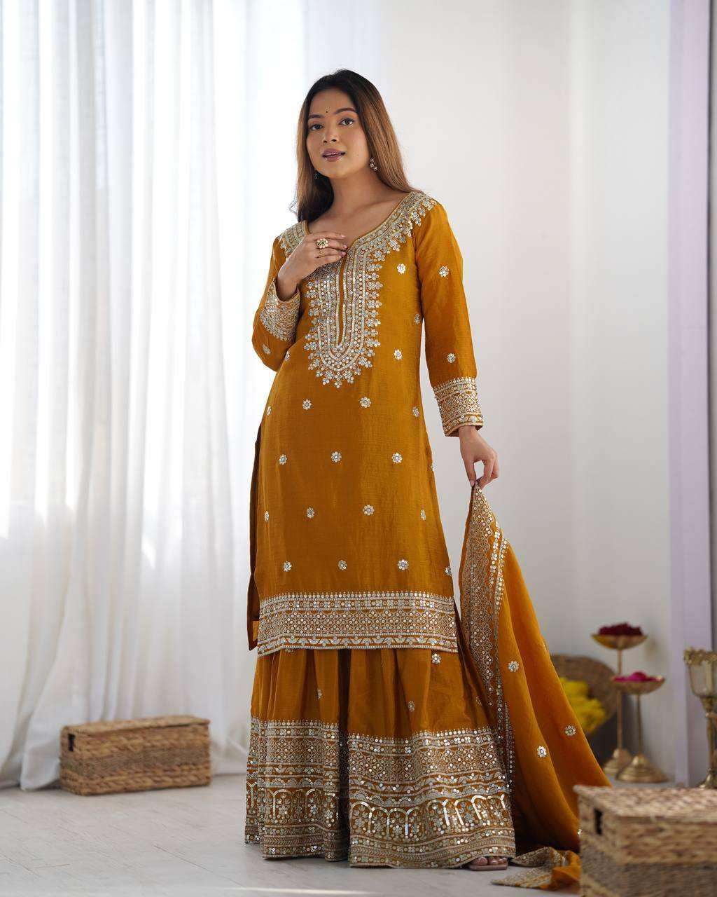 Mirror Work Sharara Suit with Dupatta | Indian Designer Ethnic Wear | Party & Wedding Outfit for Women (BLACKLUXE CRAFTS) - BLACKLUXECRAFTS