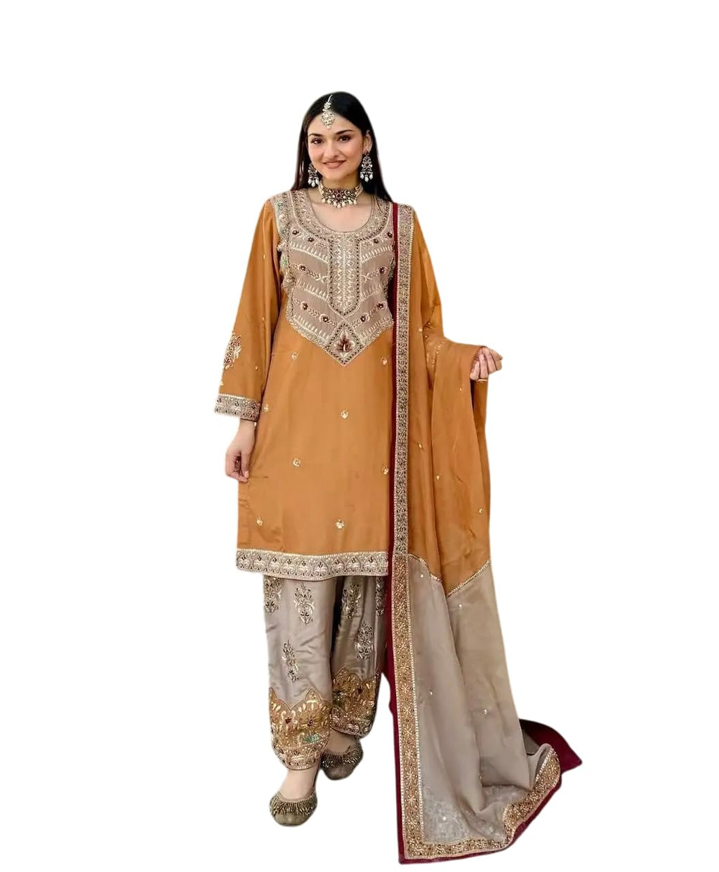 Mustard Embroidered Pakistani Salwar Kameez with Dupatta | Designer Eid & Wedding Wear for Women | Luxury Ethnic Outfit (BLACKLUXE CRAFTS) - BLACKLUXECRAFTS