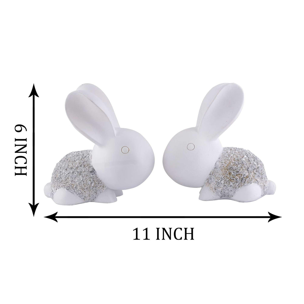 Elegant White Bunny Couple Figurines – Handmade Resin Rabbit Statues with Silver Detailing for Home Décor & Gifting (BLACKLUXE CRAFTS) - BLACKLUXECRAFTS