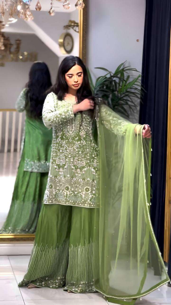 Heavy Embroidered Kurta Sharara Set with Dupatta – Designer Indian Wedding & Party Wear Outfit (BLACKLUXE CRAFTS) - BLACKLUXECRAFTS