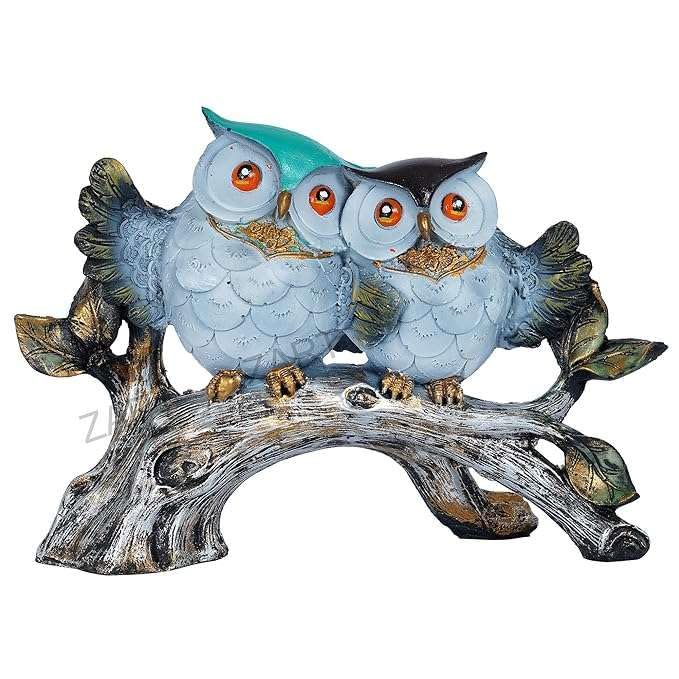 Handcrafted Owl Couple Figurine on Tree Branch – Resin Love Birds Statue for Home Décor, Living Room & Gifting (BLACKLUXE CRAFTS) - BLACKLUXECRAFTS
