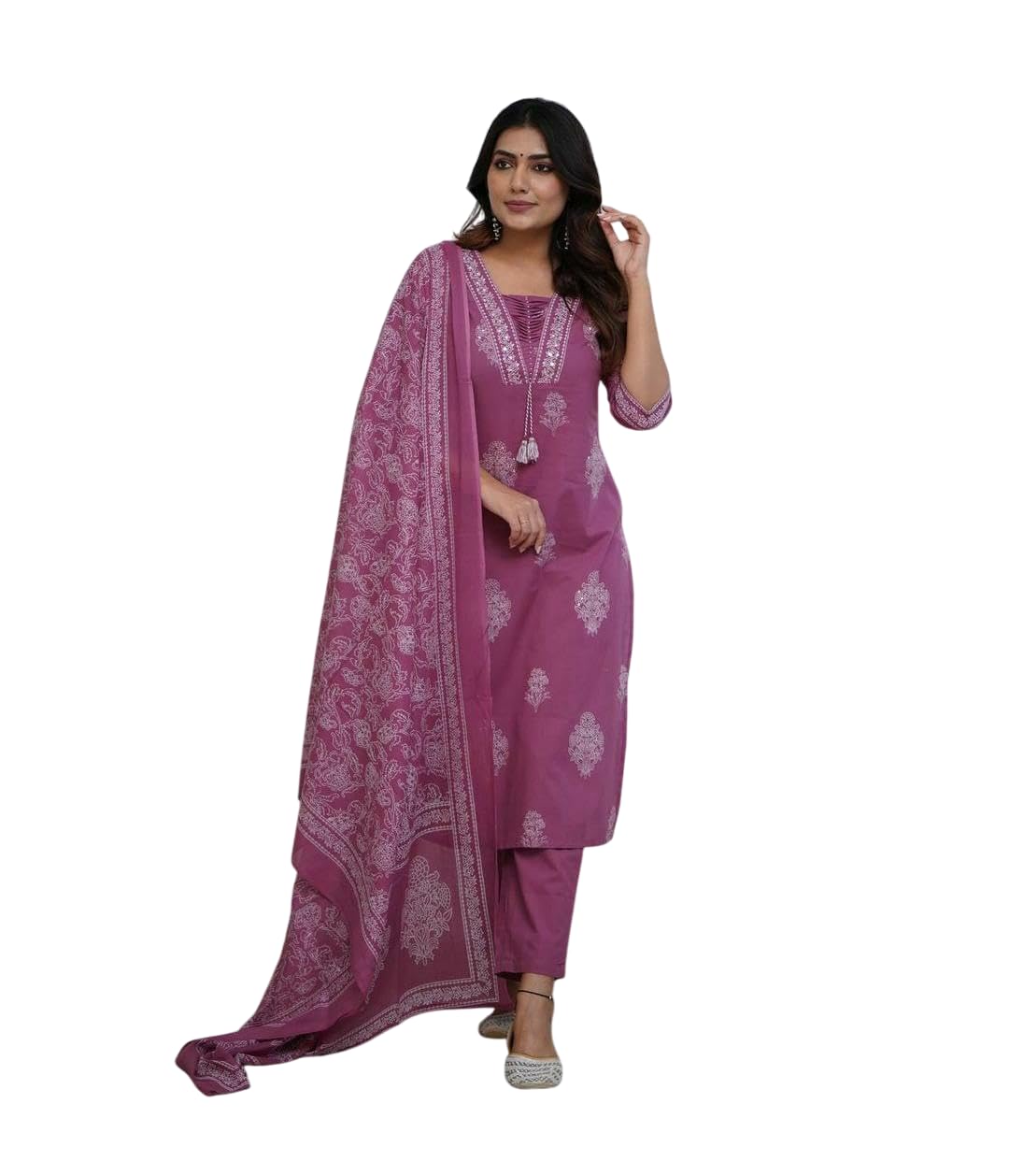 Embroidered Cotton Kurta Set with Dupatta – Elegant Indian Ethnic Wear for Women (BLACKLUXE CRAFTS) - BLACKLUXECRAFTS