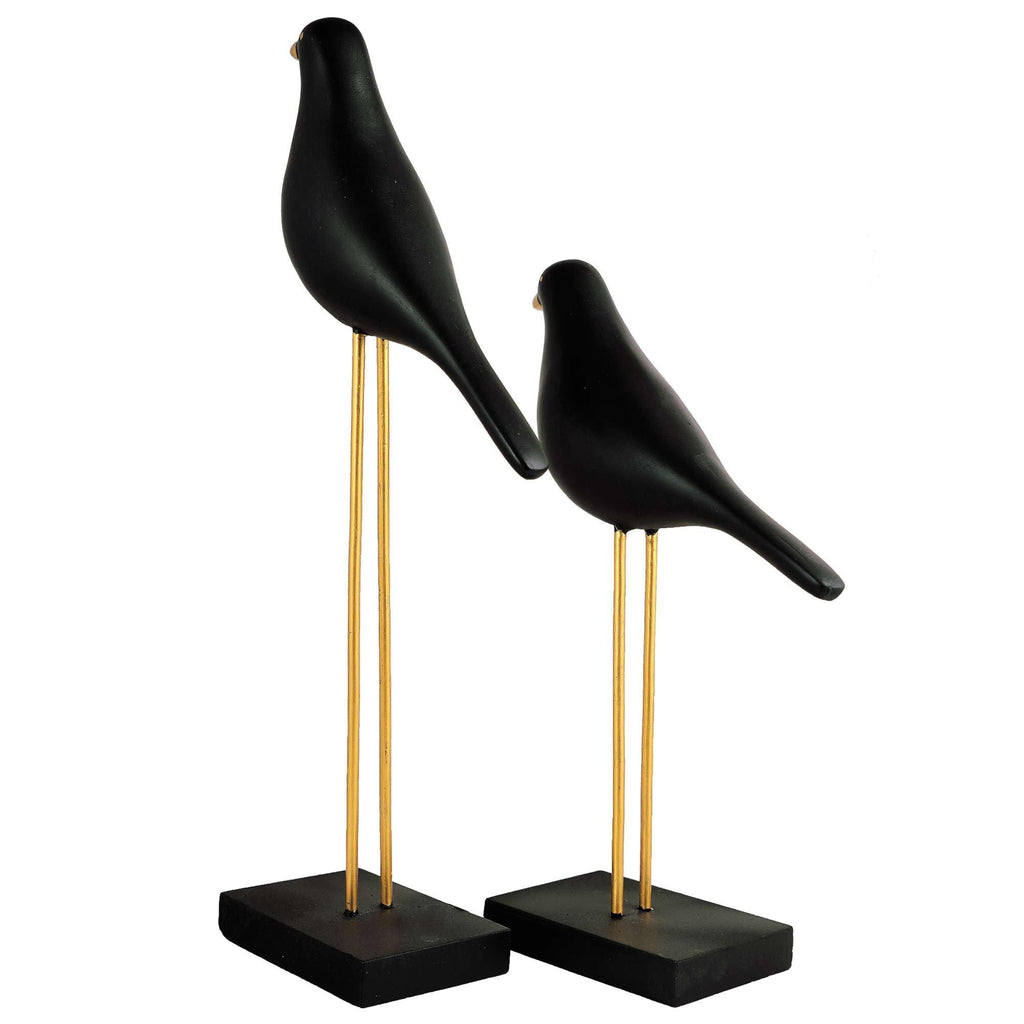 Elegant Black Bird Figurines on Golden Stand – Handmade Resin Decorative Sculpture Set for Modern Home & Office Decor (BLACKLUXE CRAFTS) - BLACKLUXECRAFTS