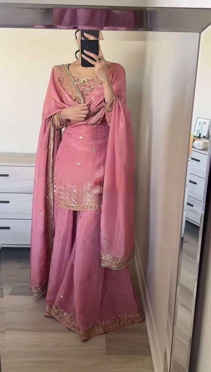 Pink Embroidered Sharara Suit with Heavy Dupatta | Party & Wedding Wear Indian Ethnic Outfit (BLACKLUXE CRAFTS) - BLACKLUXECRAFTS