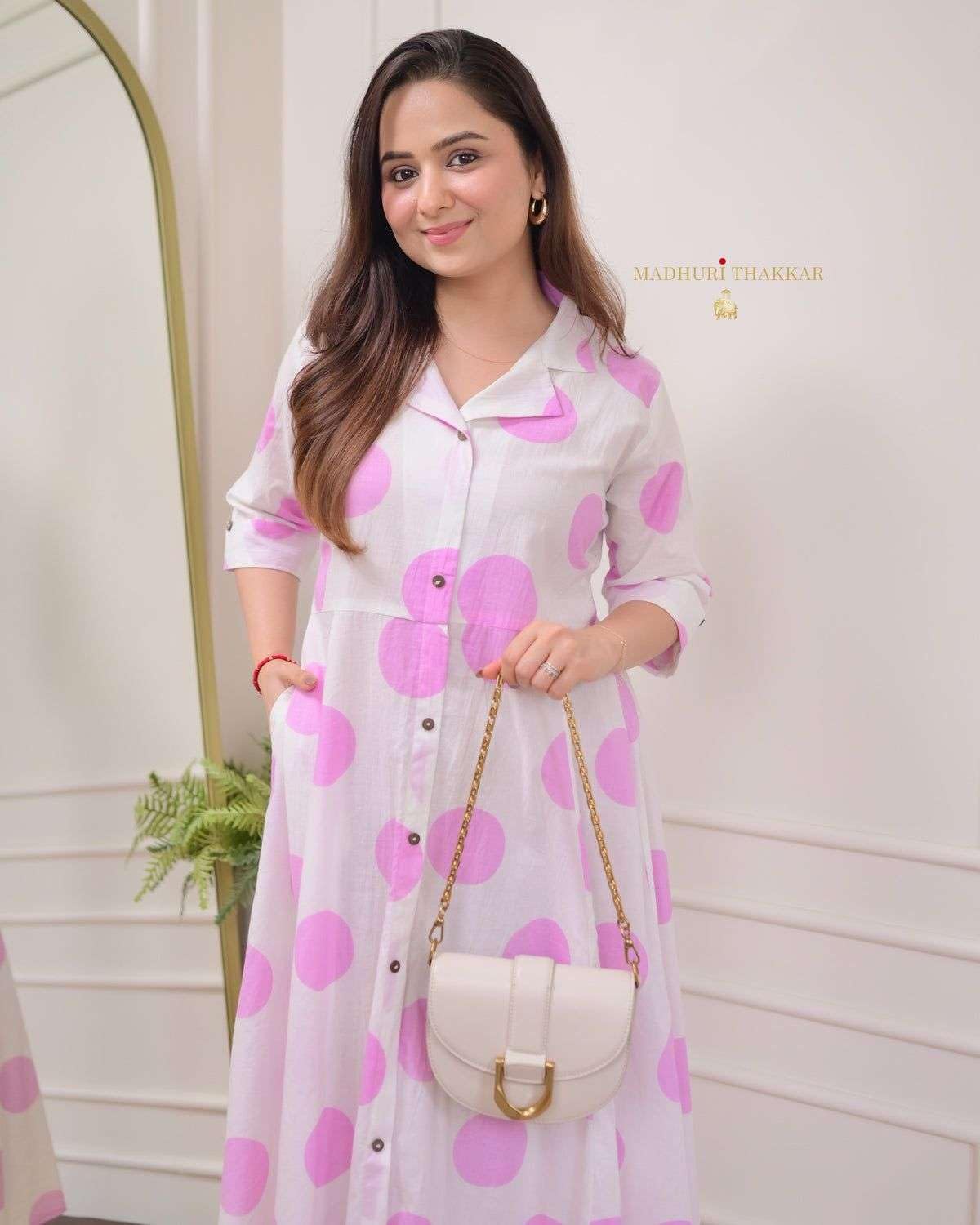 Women’s White Maxi Dress with Polka Dots – Casual Button-Down Long Shirt Dress with Pockets (BLACKLUXE CRAFTS) - BLACKLUXECRAFTS