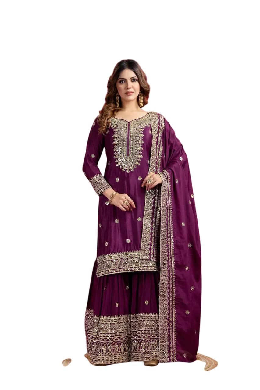 Black Embroidered Sharara Suit with Dupatta | Designer Indian Ethnic Wear | Party & Wedding Outfit for Women (BLACKLUXE CRAFTS) - BLACKLUXECRAFTS