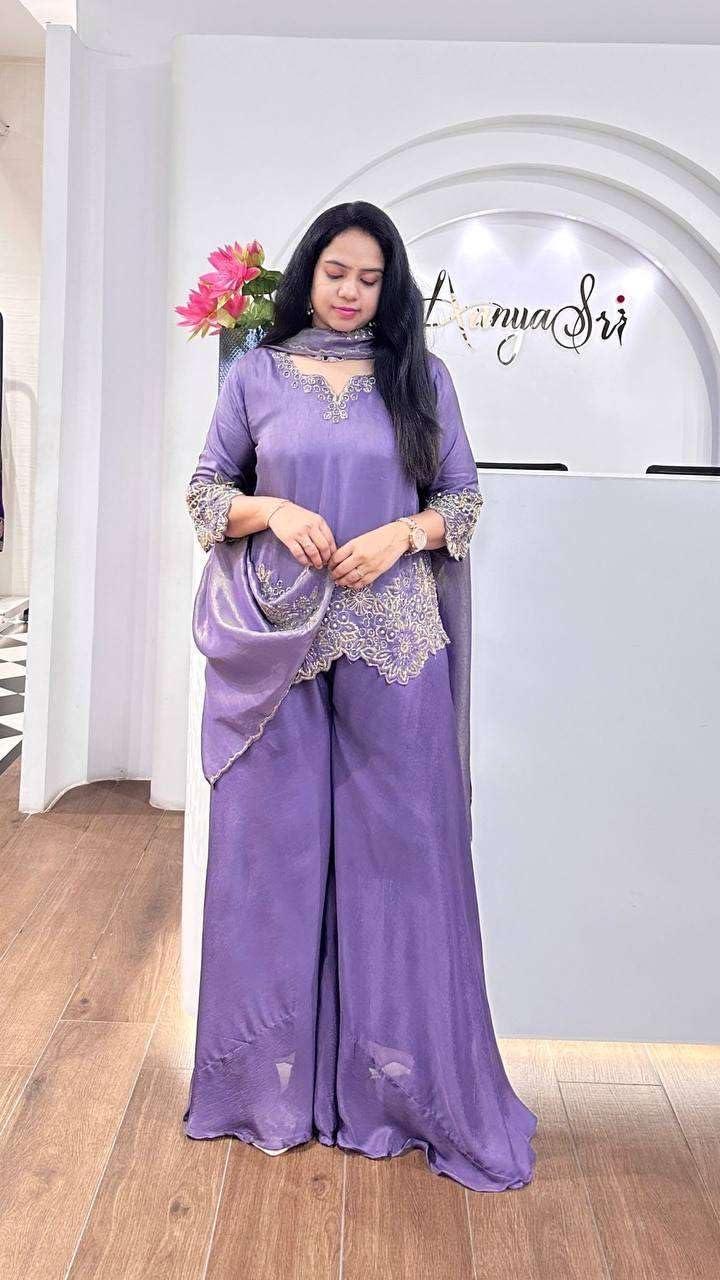 Women’s Georgette Embroidered Kurta with Plazzo and Dupatta Set (BLACKLUXE CRAFTS) - BLACKLUXECRAFTS