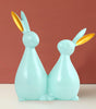 Handmade Aqua Blue Bunny Couple Figurine – Modern Resin Rabbit Statue with Golden Ears for Home Décor & Gifting (BLACKLUXE CRAFTS) - BLACKLUXECRAFTS