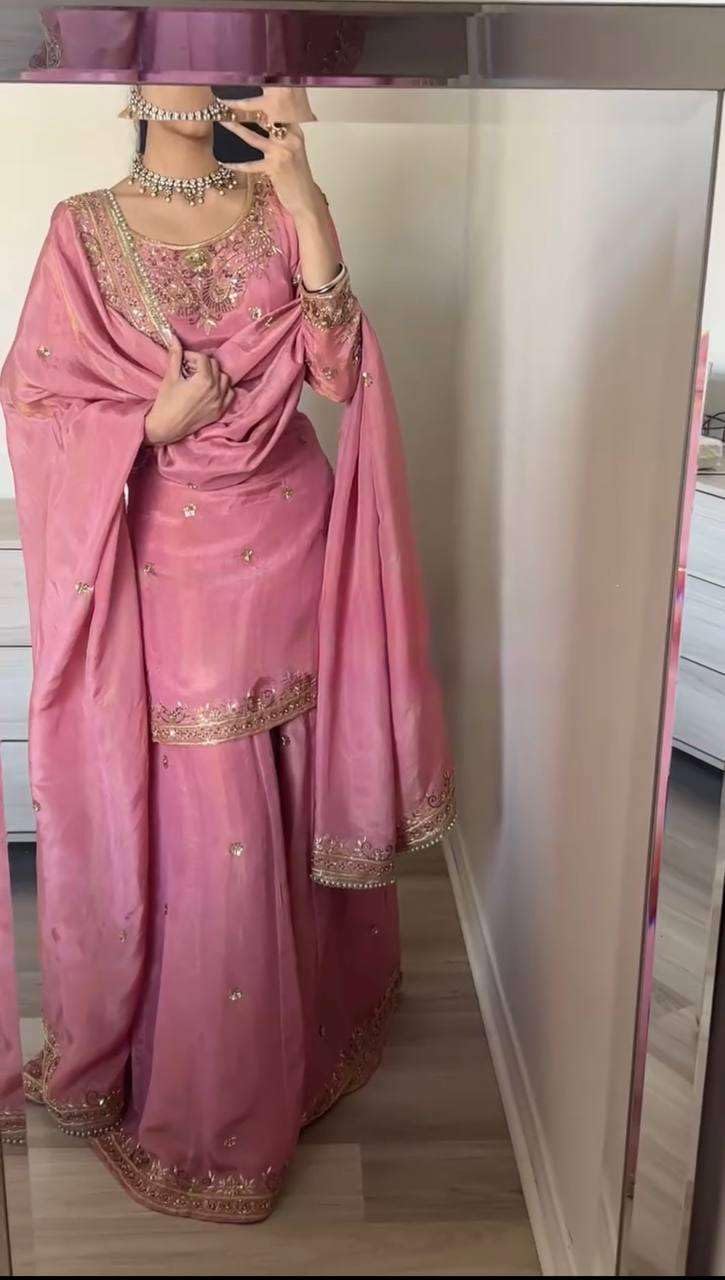 Pink Embroidered Sharara Suit with Heavy Dupatta | Party & Wedding Wear Indian Ethnic Outfit (BLACKLUXE CRAFTS) - BLACKLUXECRAFTS