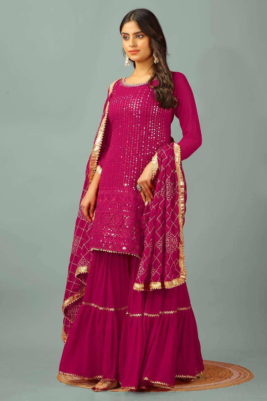 Georgette Sharara Suit with Mirror Work & Embroidered Dupatta | Party Wear Indian Ethnic Set (BLACKLUXE CRAFTS) - BLACKLUXECRAFTS