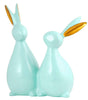 Handmade Aqua Blue Bunny Couple Figurine – Modern Resin Rabbit Statue with Golden Ears for Home Décor & Gifting (BLACKLUXE CRAFTS) - BLACKLUXECRAFTS