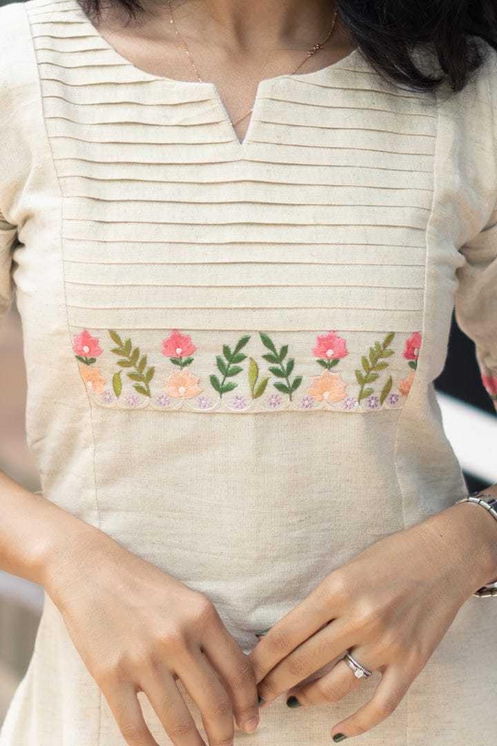 Cotton Kurta Set with Floral Embroidery | Women’s Indian Ethnic Wear | Straight Suit with Pants (BLACKLUXECRAFTS) - BLACKLUXECRAFTS