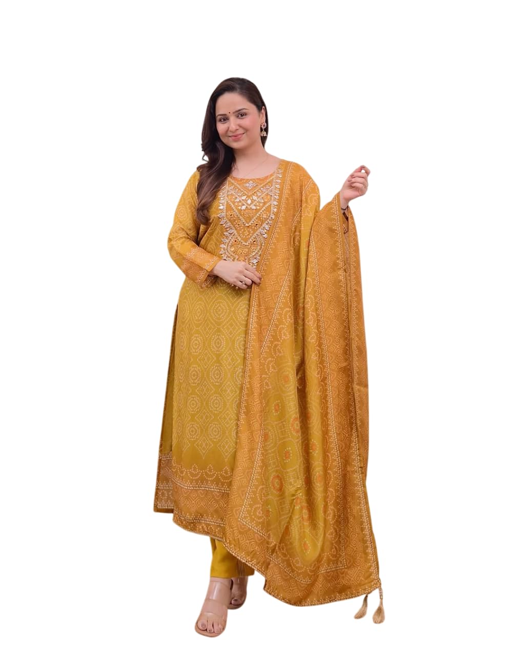 Mustard Yellow Mirror Work Kurta Set with Dupatta – Festive Bandhani Style Indian Ethnic Wear for Women
(BLACKLUXE CRAFTS) - BLACKLUXECRAFTS