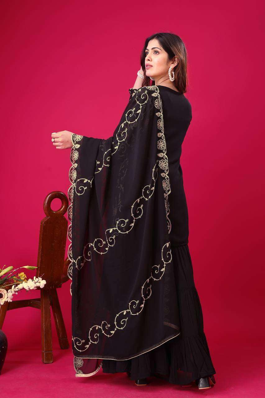 Embroidered Kurta Sharara Set with Dupatta – Designer Indian Wedding & Party Wear Outfit for Women (BLACKLUXE CRAFTS) - BLACKLUXECRAFTS