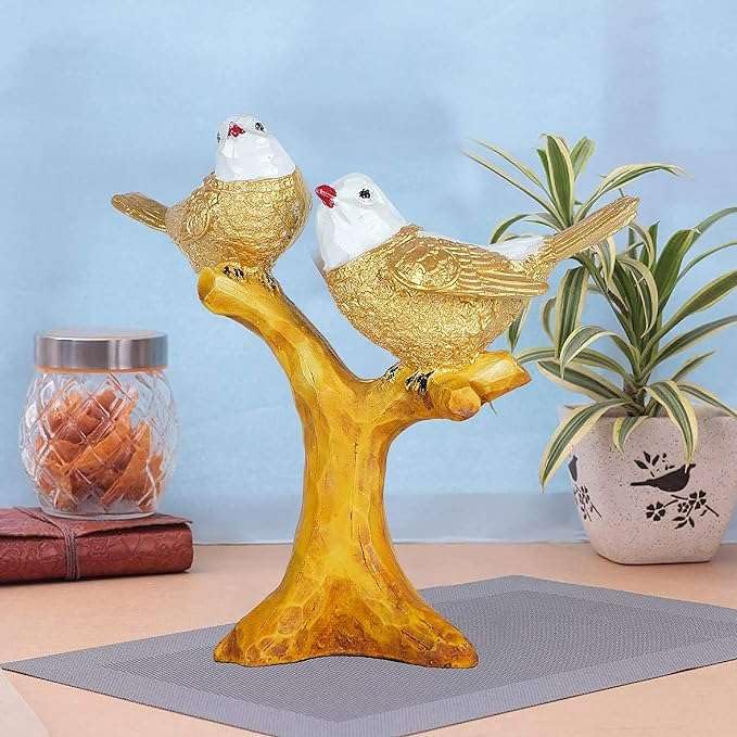 Golden Love Birds Figurine on Tree Branch – Elegant Resin Couple Sculpture for Home, Office & Gift Décor (BLACKLUXE CRAFTS) - BLACKLUXECRAFTS
