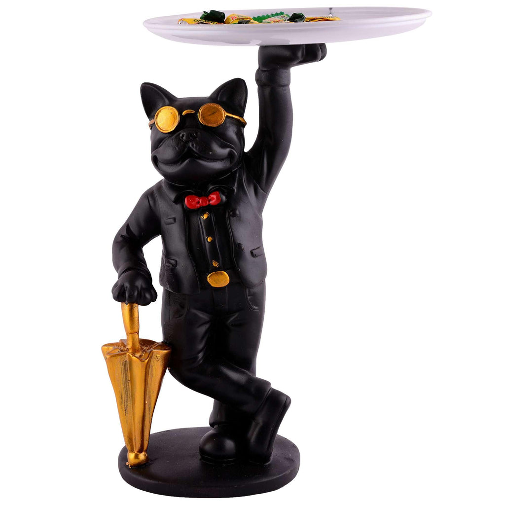 Luxury Dog Butler Statue with Tray & Umbrella – Black Resin Animal Figurine for Home, Bar & Office Décor (BLACKLUXE CRAFTS) - BLACKLUXECRAFTS