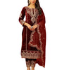 Maroon Velvet Straight Suit with Heavy Golden Embroidery & Net Dupatta | Party & Wedding Wear (BLACKLUXE CRAFTS) - BLACKLUXECRAFTS