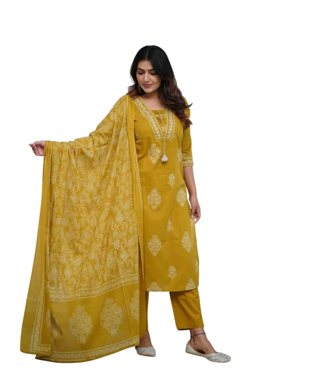 Embroidered Cotton Kurta Set with Dupatta – Elegant Indian Ethnic Wear for Women (BLACKLUXE CRAFTS) - BLACKLUXECRAFTS
