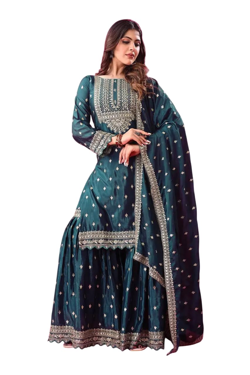 Embroidered Sharara Suit with Dupatta – Designer Party Wear Indian Outfit for Women (BLACKLUXE CRAFTS) - BLACKLUXECRAFTS