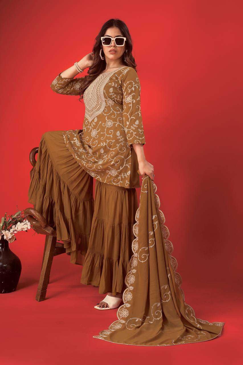 Embroidered Kurta Sharara Set with Dupatta – Designer Indian Wedding & Party Wear Outfit for Women (BLACKLUXE CRAFTS) - BLACKLUXECRAFTS