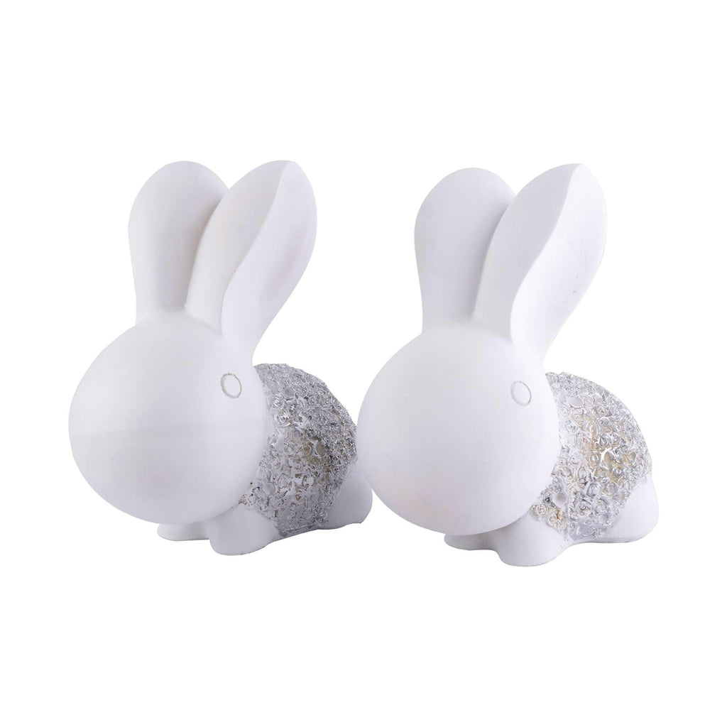 Elegant White Bunny Couple Figurines – Handmade Resin Rabbit Statues with Silver Detailing for Home Décor & Gifting (BLACKLUXE CRAFTS) - BLACKLUXECRAFTS